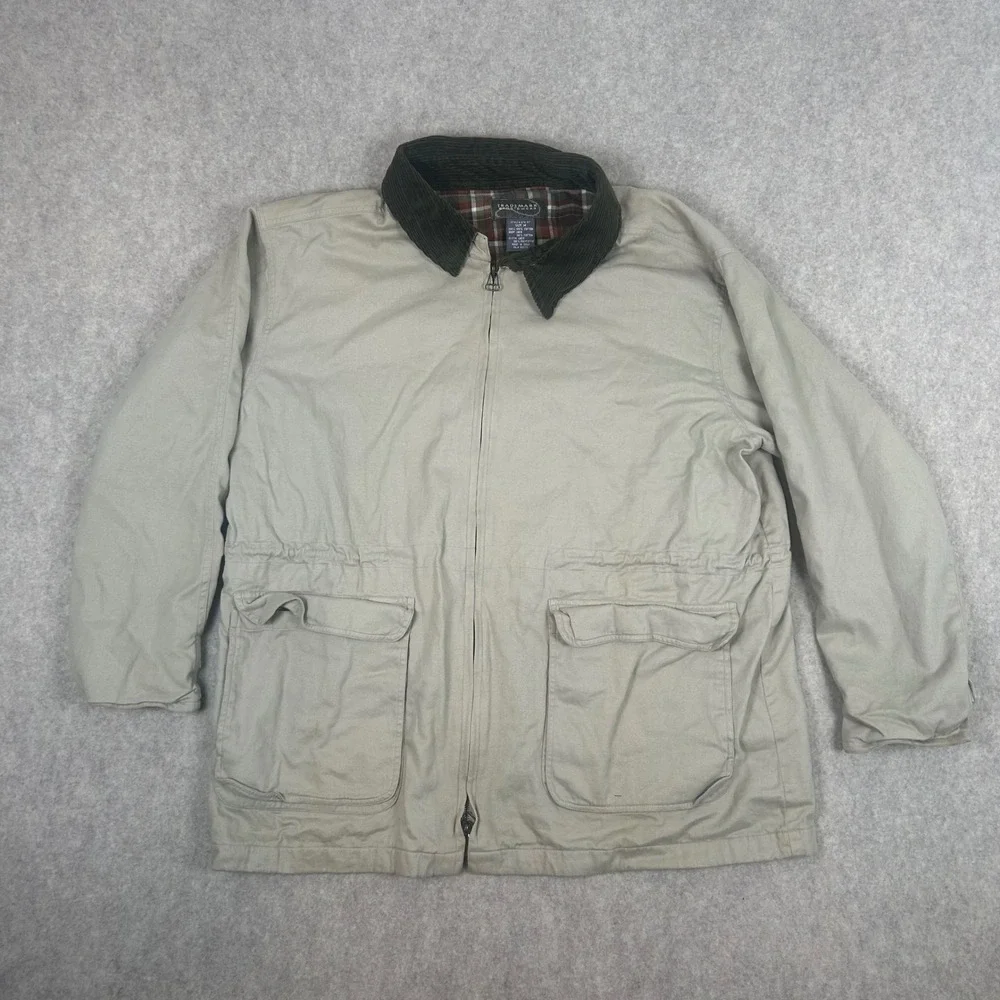 Trademark Sportswear Barn Jacket Mens Size M Tan Plaid Lined Corduroy Collar